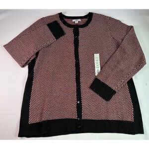 NWT Croft & Barrow XL Cardigan Sweater Button Front Red White Black Knit Women's